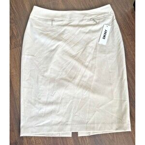 Donna Karan Women's Mid Rise Classic Formal Chic Pencil Skirt Beige Cream 14